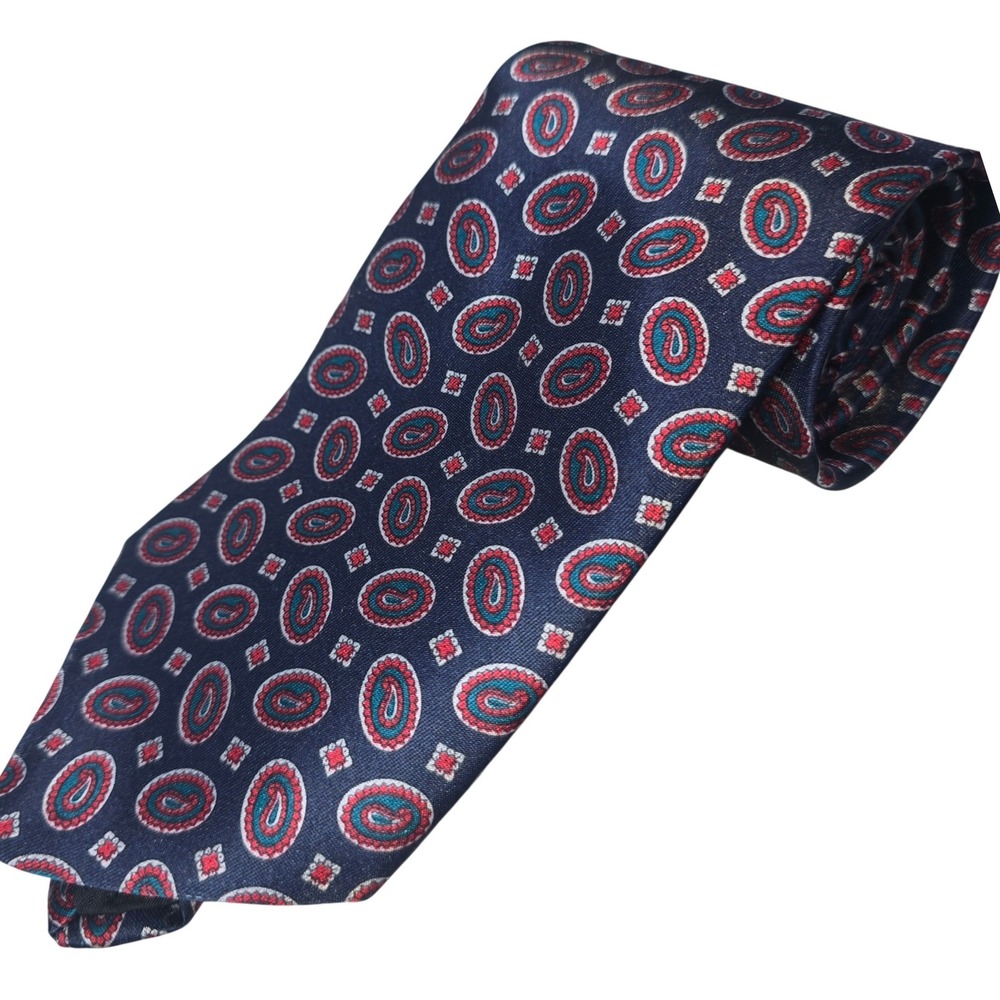 American Edition Collection Mens Tie Navy Blue Paisley Made USA 56x3.5 Vintage